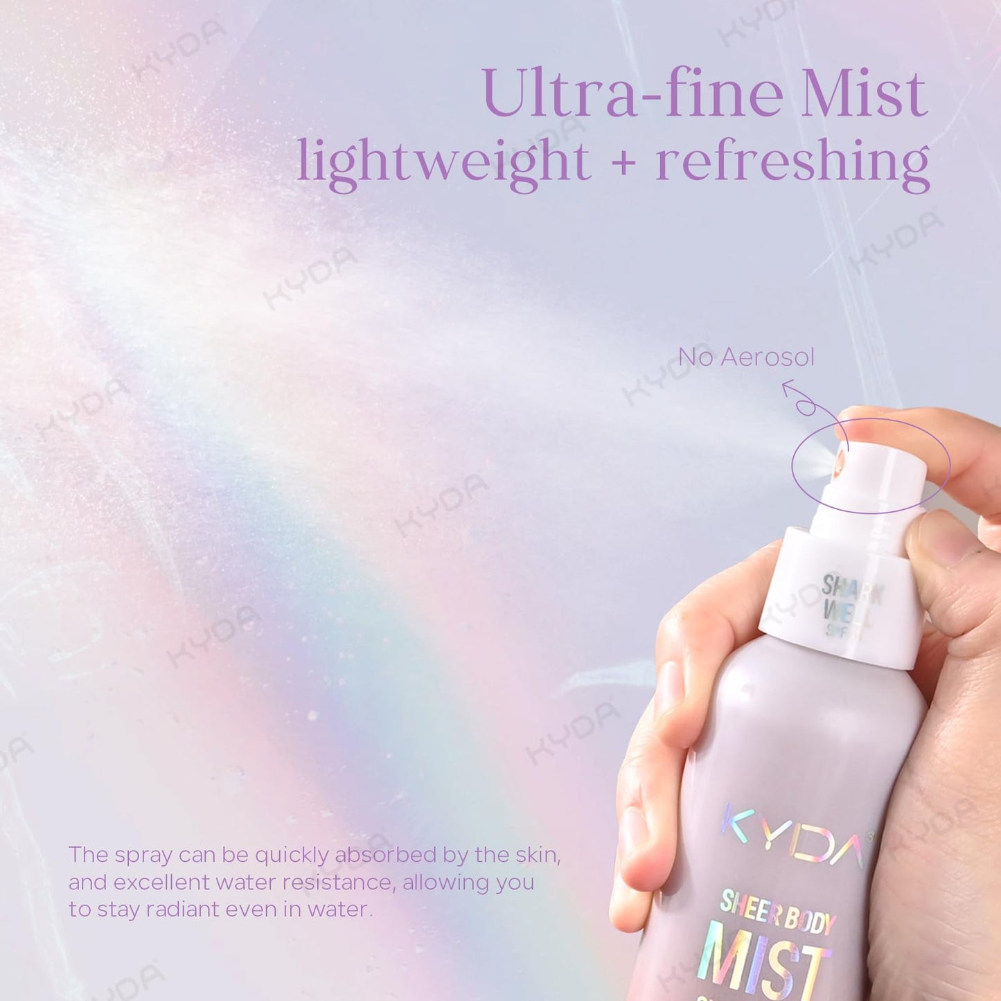 KYDA Sheer Body Sunscreen Mist, SPF 45, Radiant Glow Sunscreen Spray, Infused with Shimmer Body Oil, Ultra-fine Glowing Mist, Qu