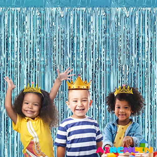 4 Pack Light Blue Foil Fringe Curtain Backdrop, 3.2Ft x 9.8Ft Metallic Tinsel Foil Fringe Streamers Curtains for Party, Ph...