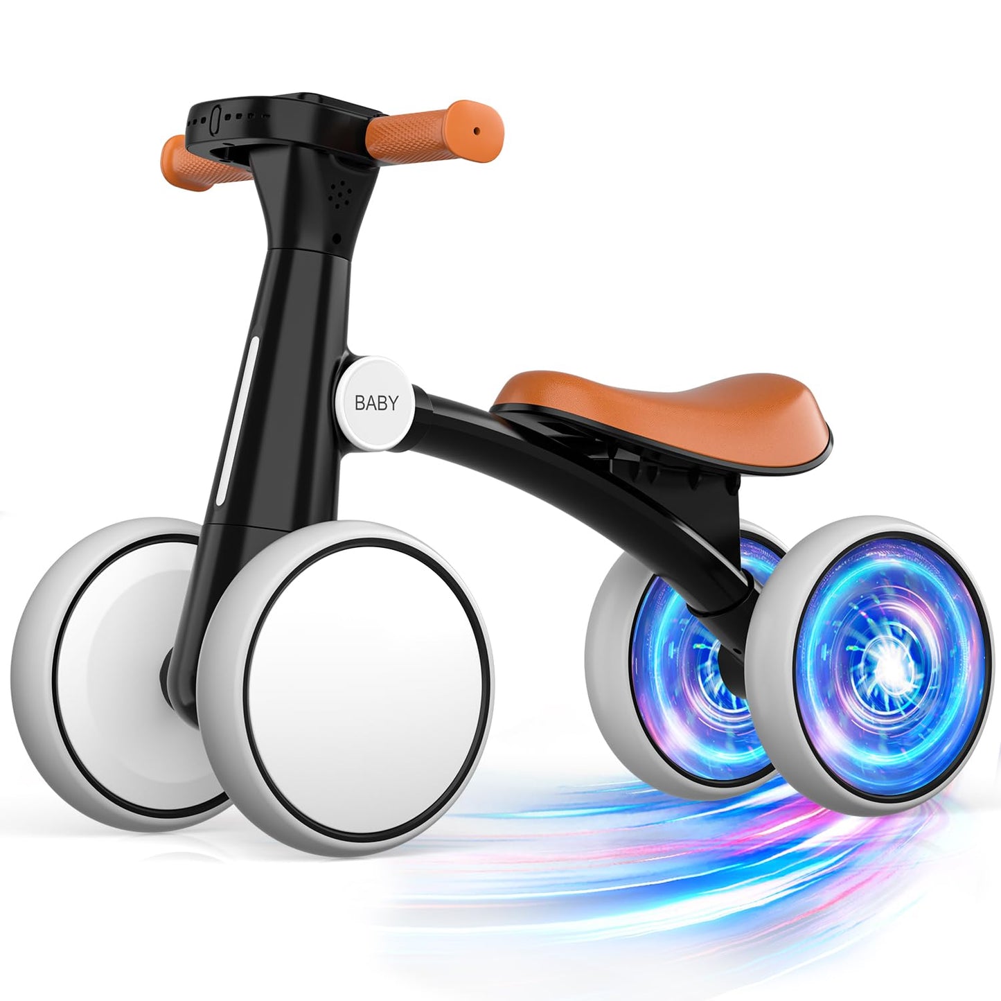 PTINTYE Baby Balance Bike for 1-3 Years (10-36 Months) with Colorful Lighting Wheels & Music, Soft Seat, 4 Silent No-Pedal Wheels – Ideal Toddler Gift for Birthday/First Bike