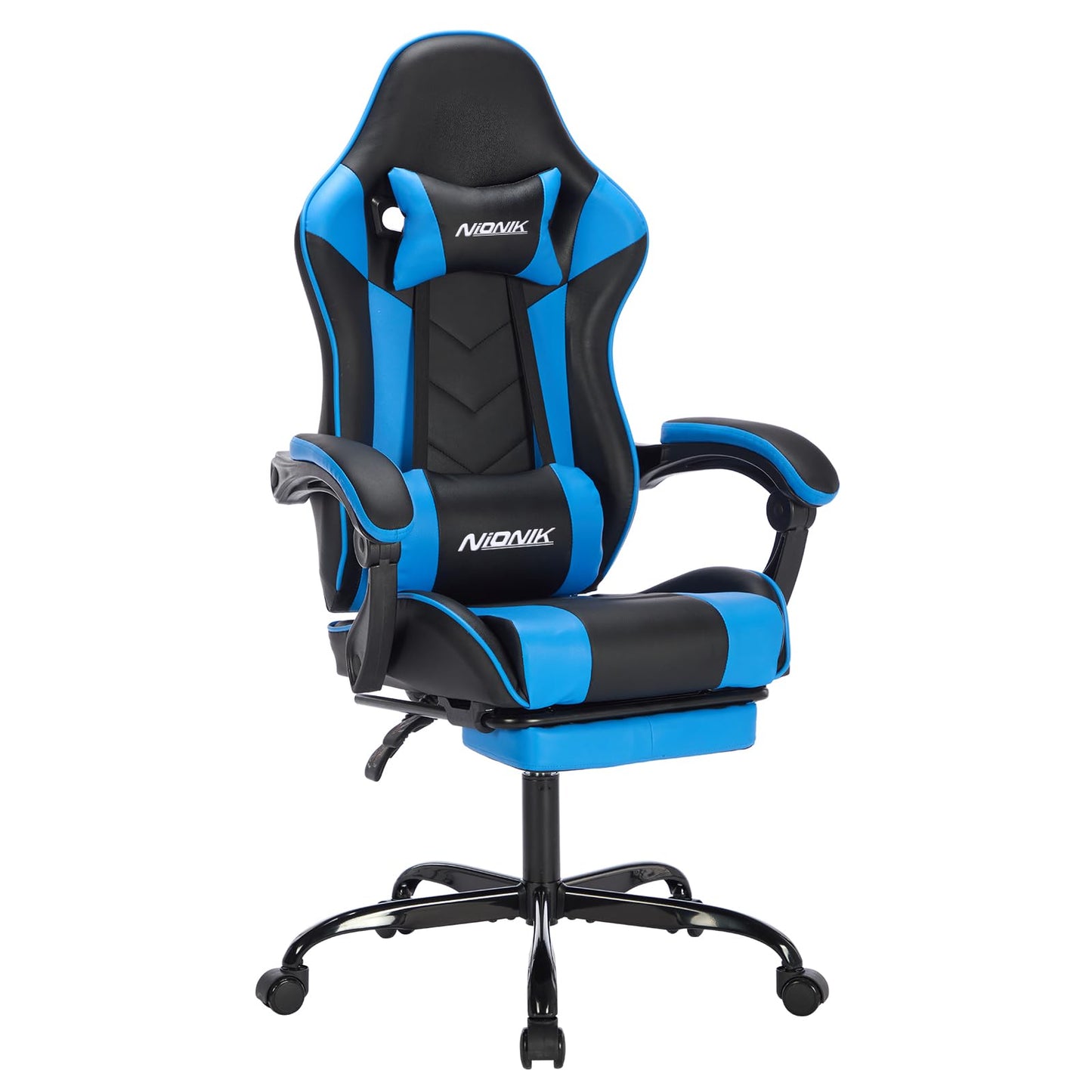 Gaming Chair with Footrest, Ergonomic Computer Chair with Headrest and Lumbar Support, PU Breathable Material Height Adjustable Video Game Chairs for Adults, BlackBlue