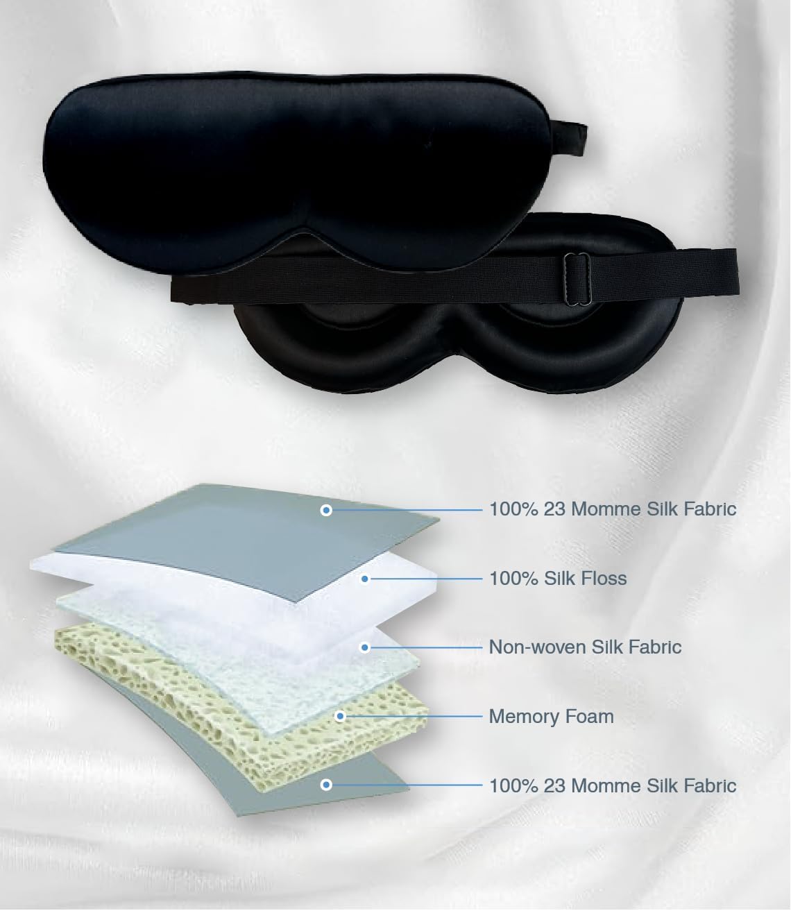 PROMEED Adjustable 23 Momme Mulberry Silk Sleep Mask, 3D Contoured No-Pressure Cup Eye Mask for Sleeping, Super Soft Breathable Blindfold, Perfect Blocks Light for Sleeping (Champagne)