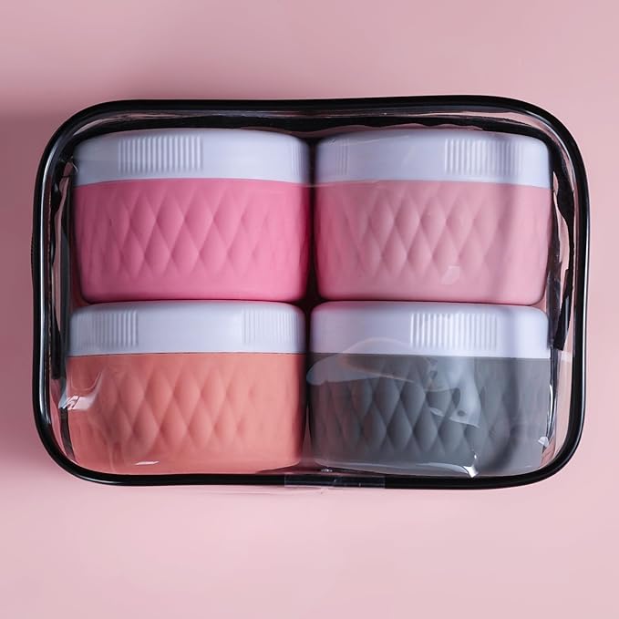 Travel Containers for Toiletries, Silicone Cream Jars BPA-Free, TSA Approved 2oz Travel Size Containers, Leak-proof Silicone Jars with Lid for Cosmetic Face Hand Body Cream (4 Pack)