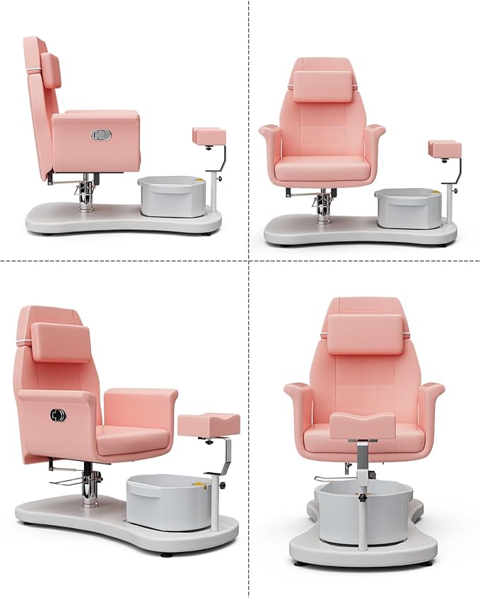 VARONXE Pedicure Chair for Nail Tech No Plumbing, Portable Pedicure Station for Foot Spa w/Pedicure Stand and Massage Foot Bath, Professional Gel Jelly Pedicure Chairs, Pink