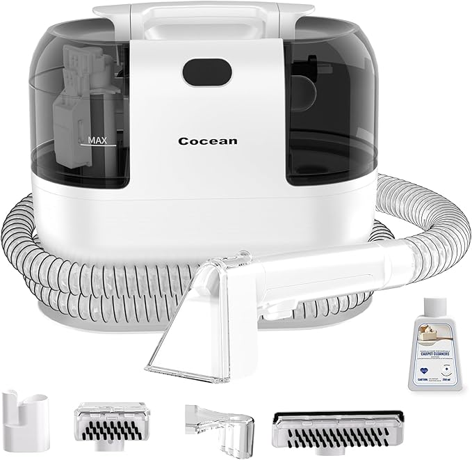 COCEAN Multi-Purpose Portable Carpet and Upholstery Cleaner, Carpet Cleaner Machine Powerful Suction Spot Cleaning, Deep Stain Cleaning shampooer for Carpet, Car Seats, Pets,Rug, with BrushHead
