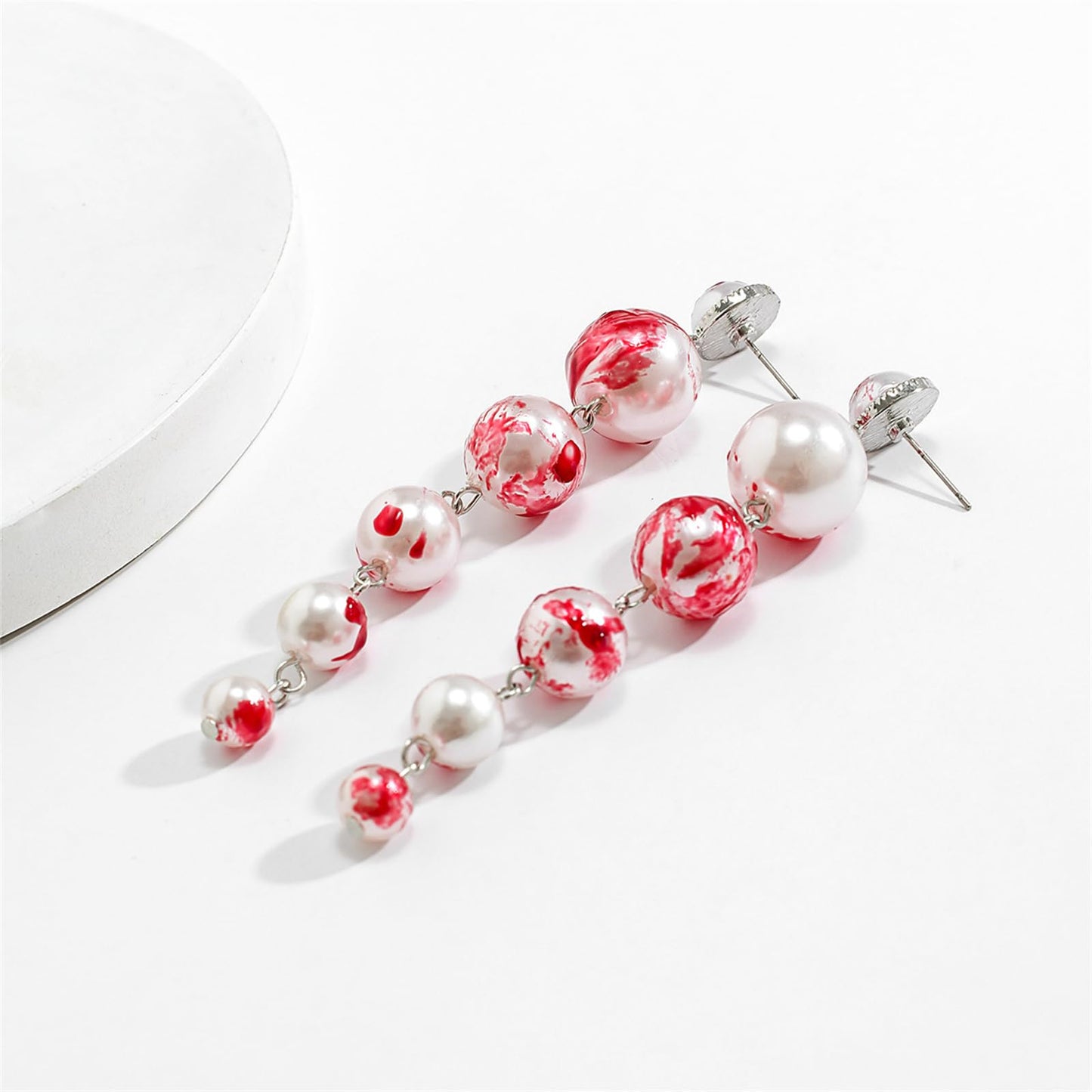 Halloween Necklace Dripping Blood Fake Pearls Halloween Party Choker Necklace Vampire Party Costume (Earrings A)