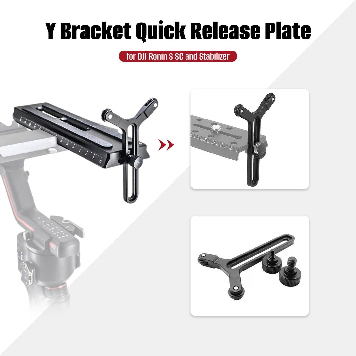 Y Bracket With Double Wheels, Frame Lens Support System With1/4In Slide Screw, For Ronin S Sc And Stabilizer Quick Release Plate