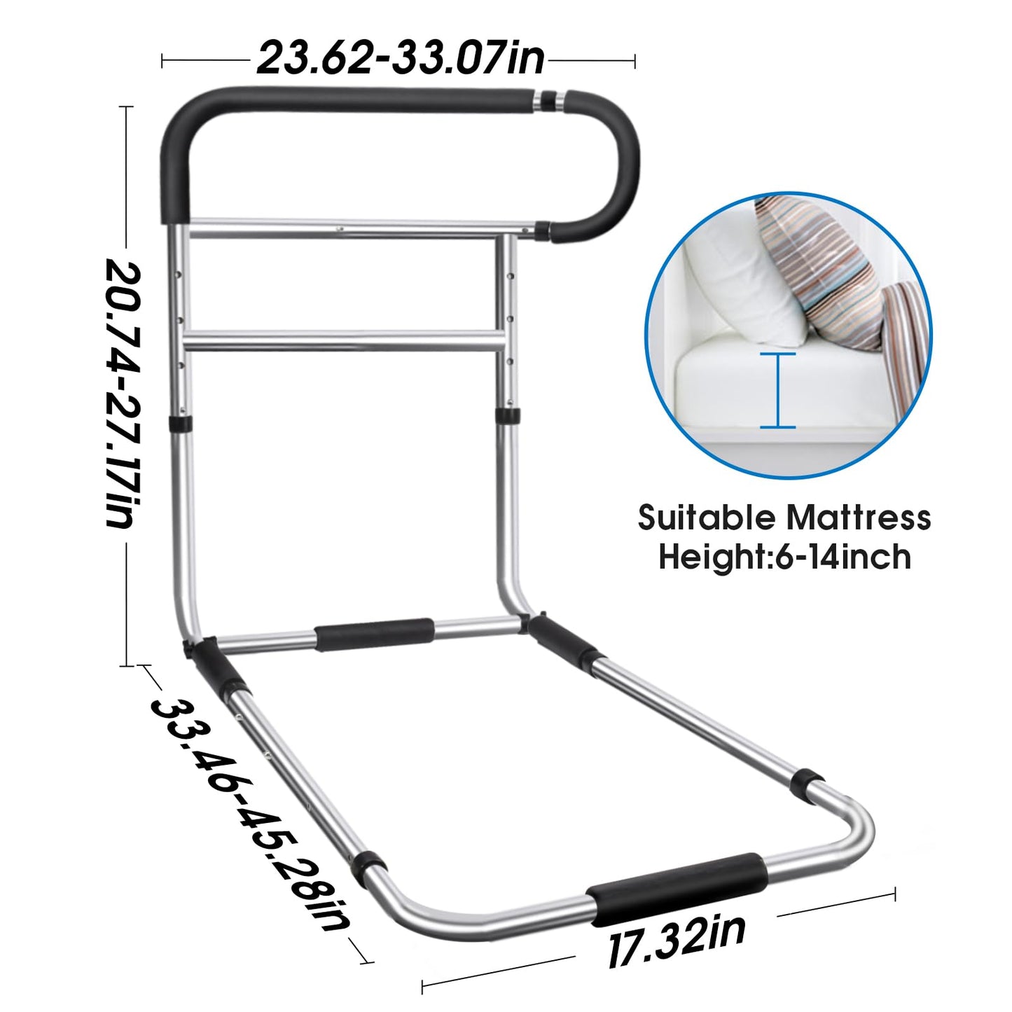 Bed Rails for Elderly Adults Safety, Stainless Steel Bed Assist Rail with Adjustable Side Railings for Seniors Bedside Fall Prevent Grab Bar with Storage Pocket,Fits King Queen Full Twin Bed