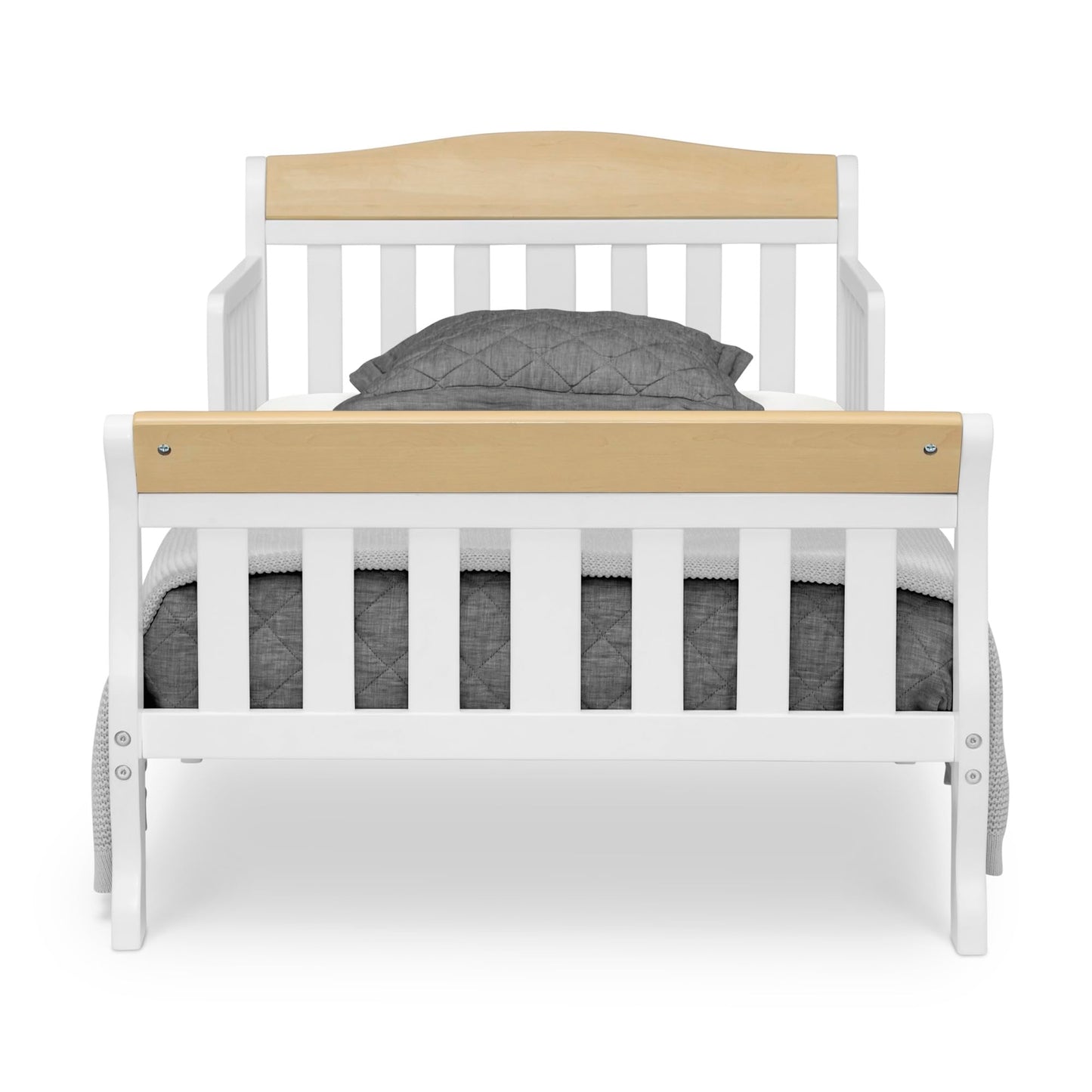 Delta Children Canton Toddler Bed, Bianca White/Natural + Twinkle Galaxy Crib and Toddler Mattress (Bundle)