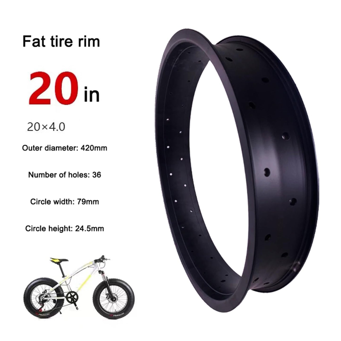 Bike Rims 36 Hole Electric bicycle Fat Rims 20×4.0 lnch Double Layer Aluminum Alloy E Bike Tire Bike Rims or EBike Accessory for 12g spoke