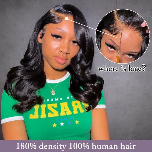 Zojj Bob Wig Human hair 16Inch 13x4 Body Wave HD Lace Front Wigs Human Hair Pre Plucked 180 Density Glueless Human Hair Wigs for Women Frontal Bob Wigs Natural Black Color