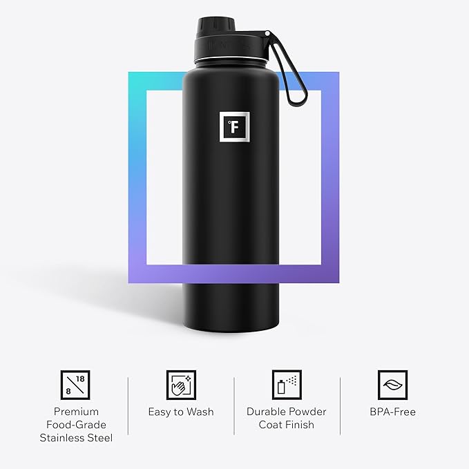 IRON °FLASK Camping & Hiking Hydration Flask with Spout, Wide Mouth Insulated Stainless Steel Sports Water Bottle - 40 oz Sky