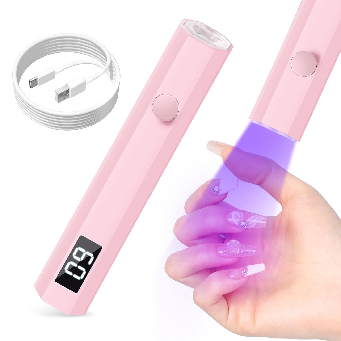 mlogiroa UV Nail Light Handheld UV Light for Nails 3W Portable Led Lamp with 2 Timer Settings 20/60s for Gel Polish Home DIY Sal