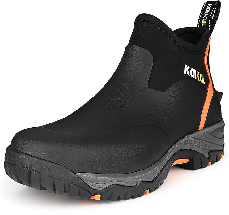 Kalkal Men's Rubber Boots, Waterproof Ankle Rain Boots, Insulated Working Booties with Comfortable Sports Sole, Outdoor Mu...