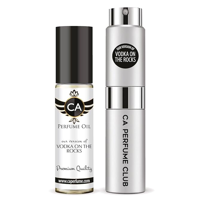 CA Perfume Duo Impression of Vodka On The Rocks For Women And Men Perfume Layering Set Long Lasting Travel Size EDP + Body Oil Roll-On Bottle 0.27 Fl Oz+0.33 Fl Oz