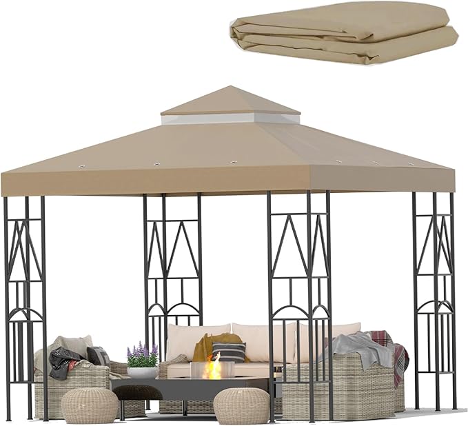 Morikoro 119''x119'' Canopy Replacement Top Double Tiered Gazebo Cover for Yard, Patio & Garden Durable Sunshade Replaceme...