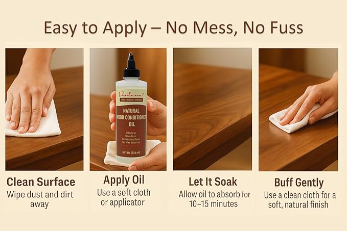 Verdana Natural Wood Conditioner Oil – 8 Fl Oz – Plant-Based, Odorless Furniture Conditioner for Wood Tables, Cabinets, Dressers & Antiques – Nourish, Polish & Protect – Non-Toxic Conditioning Oil