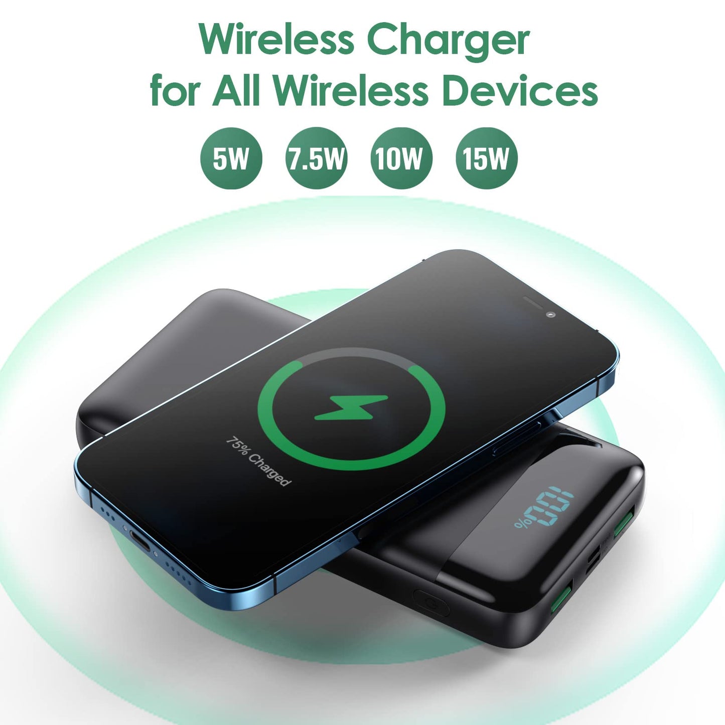 Wireless Portable Charger 30,800mAh 15W Wireless Charging 25W PD QC4.0 Fast Charging Smart LCD Display USB-C Power Bank, 4 Output External Battery Pack Compatible with iPhone 16/15/14/13, Samsung etc