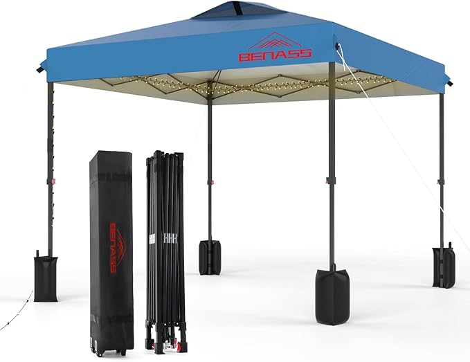 Benass 12x12 Pop Up Canopy, Easy Up Canopy Tent, Heavy Duty Tents for Parties, One Person Set Up Event Tent, Light Blue