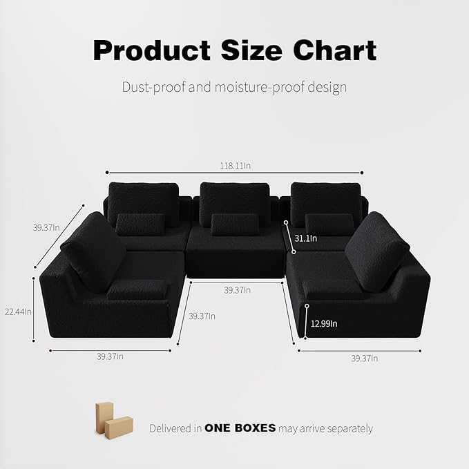 Sailret Oversized Modular Sectional Sofa, Foam-Filled Lazy Couch with Lumbar Pillow, Convertible Floor Sofa Set for Living Room Bedroom, Free Combination, Multiple Packs (1–6 Seats)