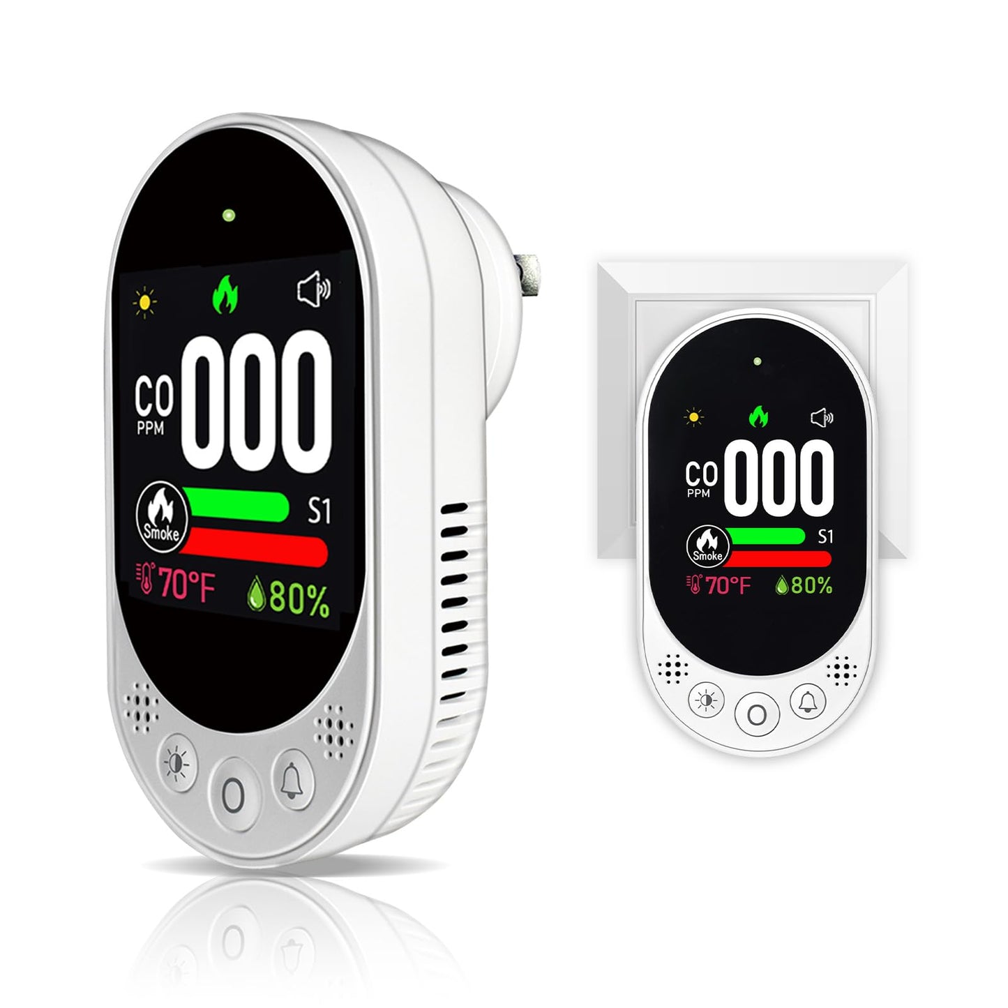 VETOUCH 4-in-1 Plug-in Smoke & Carbon Monoxide Alarms with Digital Display Monitors CO, Smoke, Temperature, Humidity, 85dB Loud Alarm, Self-Test, Adjustable Sensitivity, for Home, Kitchen, RV
