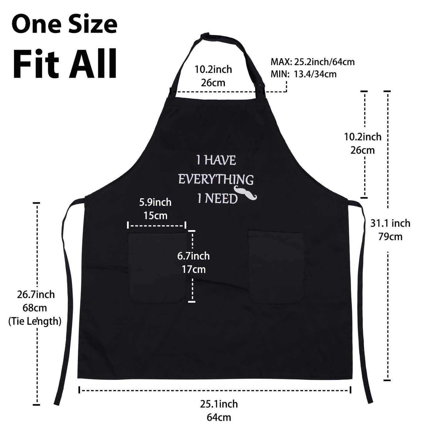 YIKA Apron Couples, Valentines Day Gifts for Couples: Waterproof Aprons for Women Men, with Adjustable Neck Strap with Extra Long Ties, 2 Pockets (Black)