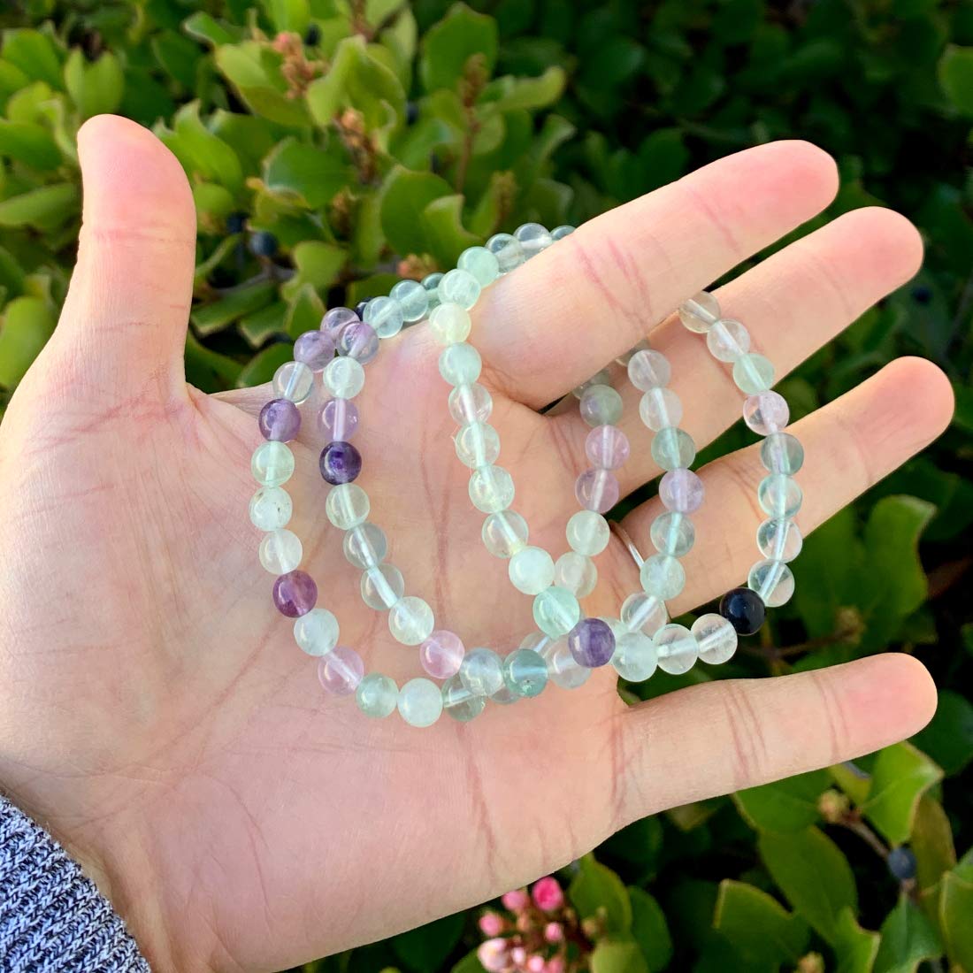 Adabele Real Natural Multicolor Fluorite Gemstone Beaded Bracelet 8 Inch Stretch Chakra Healing Crystal Stone Jewelry GB6-C2