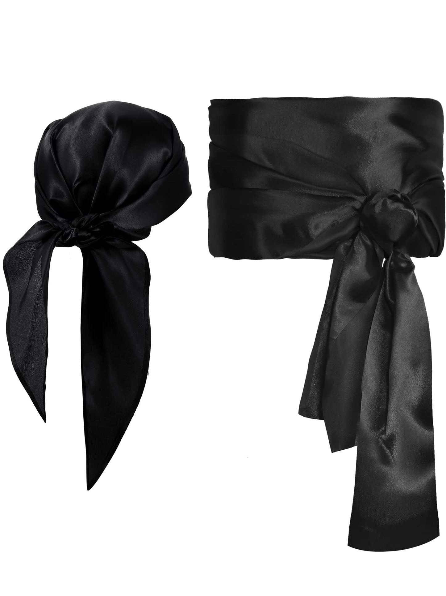 SATINIOR 2 Pieces Pirate Costume Men Women Satin Head Scarf Hat Pirate Costume Accessories for Party (Dark Black)
