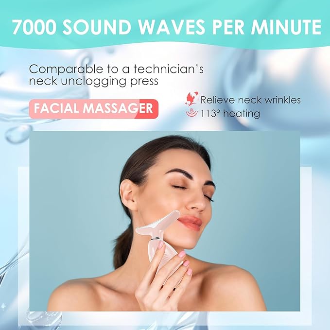 Facial Massager Red-Light-Therapy-for-Face and Neck, Face 𝖲 culpting Wand with 7 Color (Bright Pink)