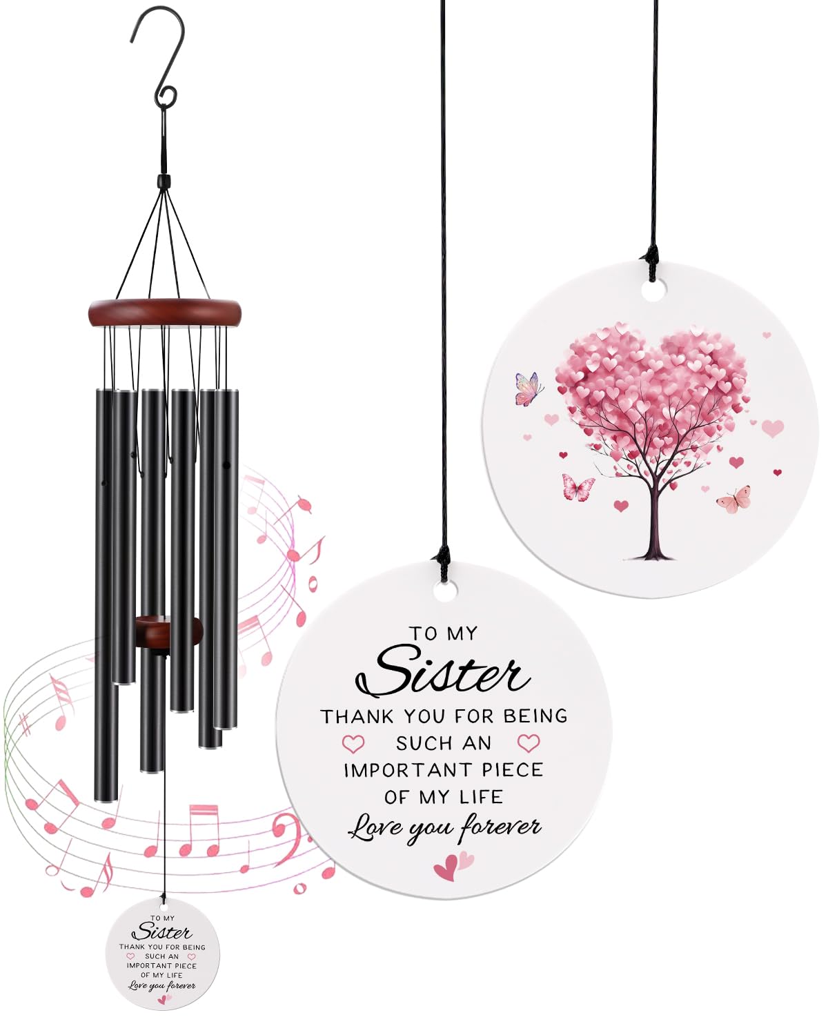 BeauGift Sister Birthday Gifts, Ceramic Wind Chime from Big Sisters Brother, Best Sister Ever Wind Chimes Gift for Christmas Wedding Graduation, Home Decor Keepsake for Bestie Stepsister Sis in Law