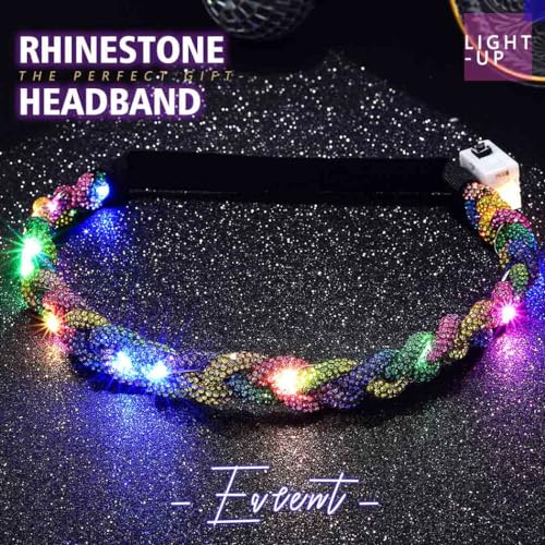 EARENT Light Up Rave Headband Multicolor Glow Rhinestone Hair Accessories for Women