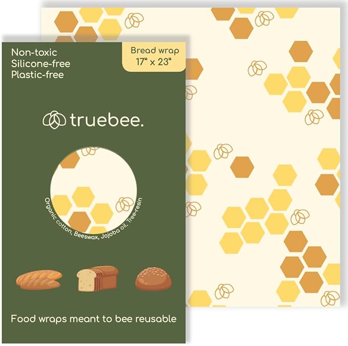 Truebee Reusable Beeswax Bread Wrap – Non Toxic, Plastic Free, Silicone Free, Sustainable, Environmentally Friendly, Organic Cotton Beeswax Wrap, XL Bread Wrap, Signature Design