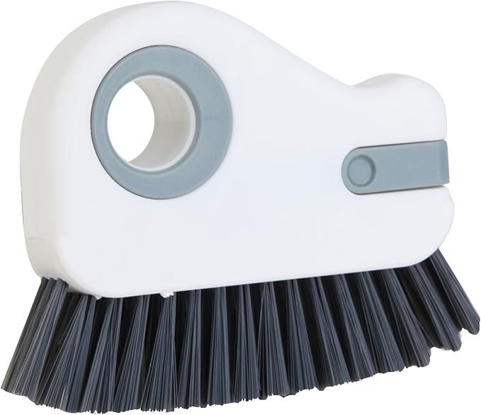 2 in 1 Groove Cleaning Brush, Grout Cleaner Tool & Multifunction Window Track Cleaner (with Hidden Scraper or Mini Dustpan) – for Glass Door Tracks, Window Sills, Sliding Doors, Shower Door Tracks