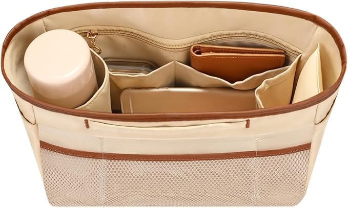 SDANG Purse Organizer Satin Insert for Handbags & Totes – Bag Insert Organizer with Zipper, Compartment Divider & Shaper Liner (Open Type, Small 24)