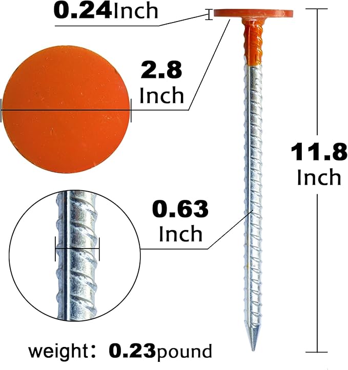 WANSRUYI Rebar Survey Marker Stakes, 12 Inch Long - 1.35 LB Heavy Duty, Hi-Vis Orange (4 Pack)