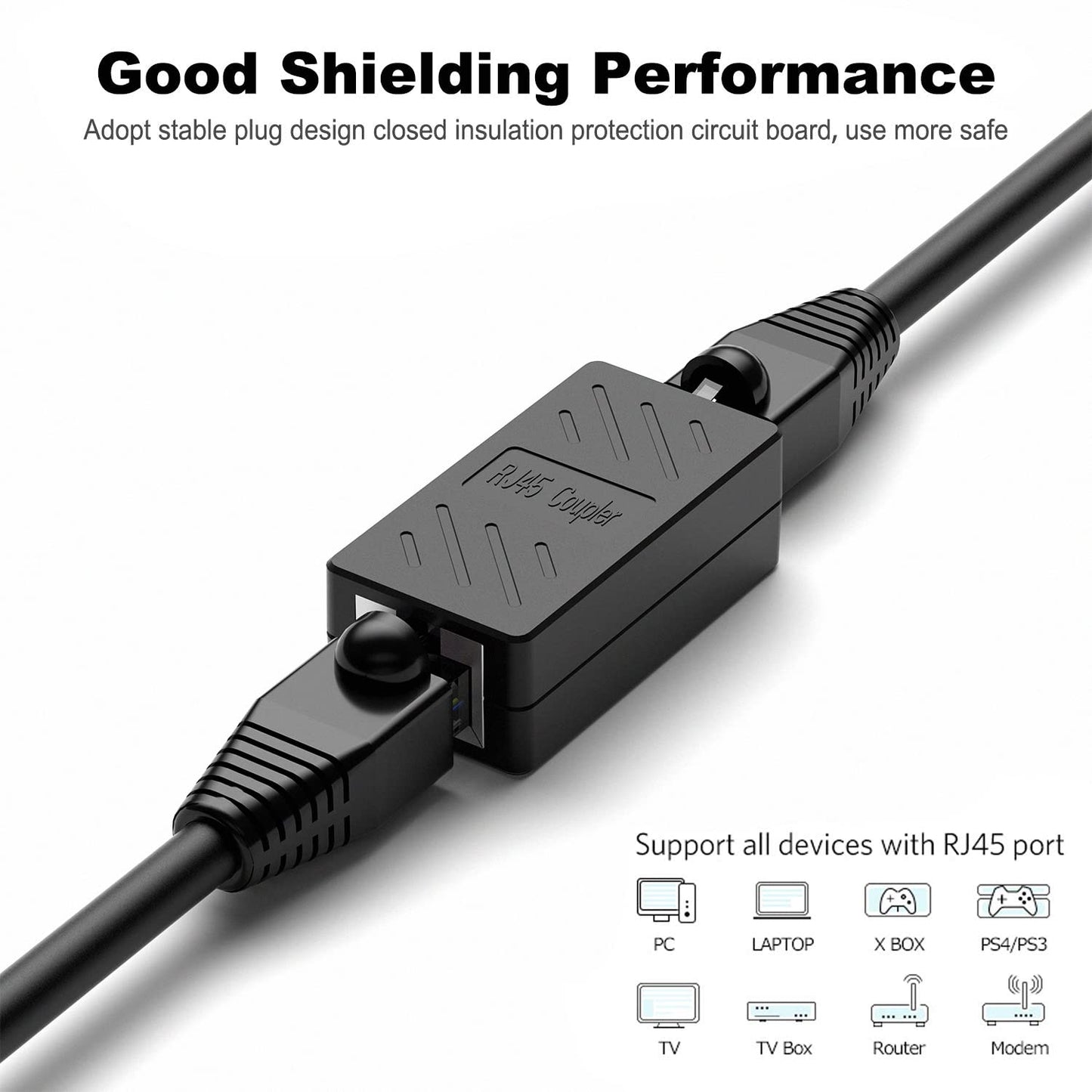 Azduou Rj45 Inline Coupler,Rj45 Coupler, Network Coupler, For Cat7/Cat6/Cat5E/Cat5 Ethernet Cable Extender Connector - Female To