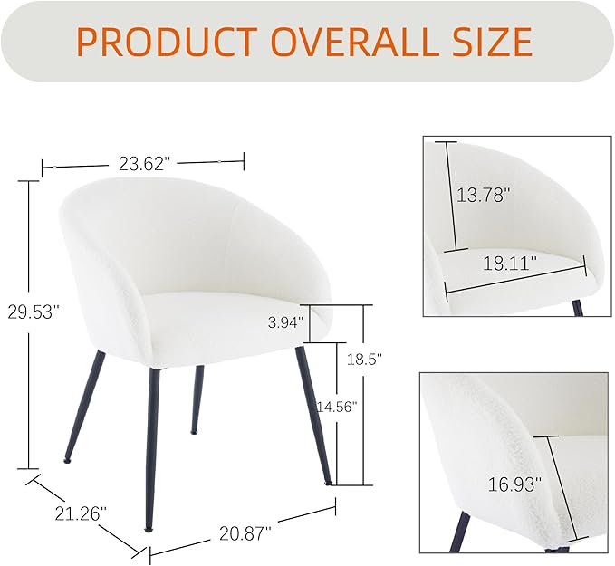 YDcosyfy Modern Small Accent Chair Set of 4, Comfy Sherpa Makeup Vanity Chair with Metal Legs, Decorative Dining Chair no Wheels for Living Room, Dressing Room, Bedroom, White