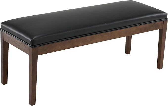 DM Furniture PU Leather Dining Bench Upholstered Entryway Bench Farmhouse Shoe Bench Seat Ottoman for Hallway Living Room Bedroom End of Bed Dining Room Kitchen, 45.5" Long, Black