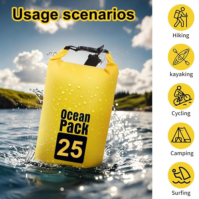 Waterproof Dry Bag, 25L Roll Top Waterproof Backpack Sack Keeps Gear Dry, Lightweight Storage Bag Backpack for Travel Swim...