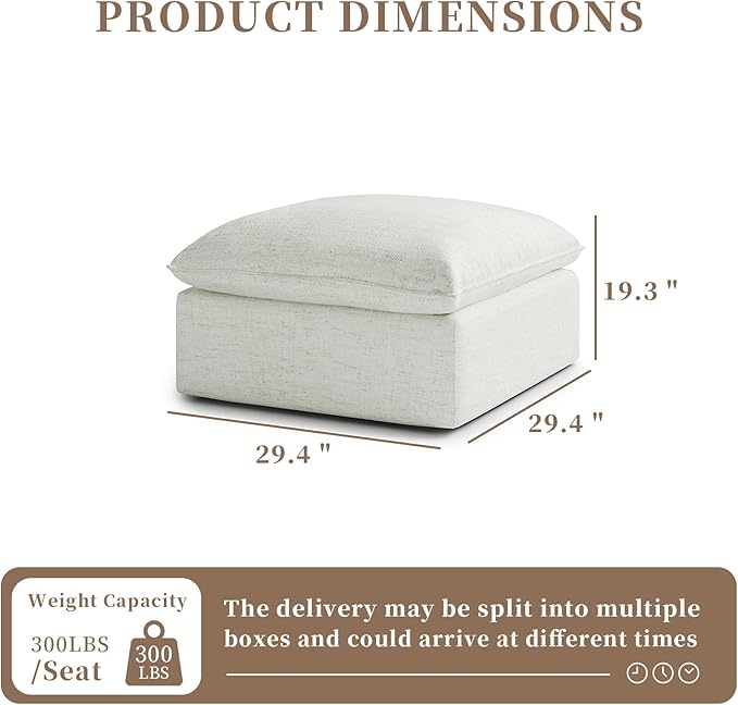 Gtilzria Ottoman,Down Fill Comfort Footrest,Down Filled Spill & Stain-Resistant Cloud Couch,L Shape U Shape Cloud Modular Sectional Sofa for Living Room,Apartment,Office,Cream White