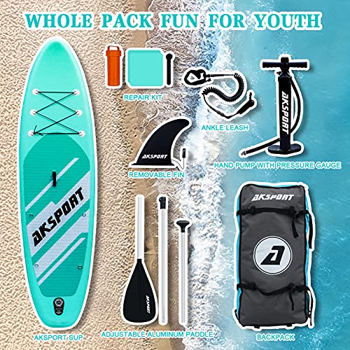 AKSPORT Inflatable Stand Up Paddle Board, SUP Board with All Accessories, Wide Stable Design, Non-Slip Deck, Inflatable Pa...