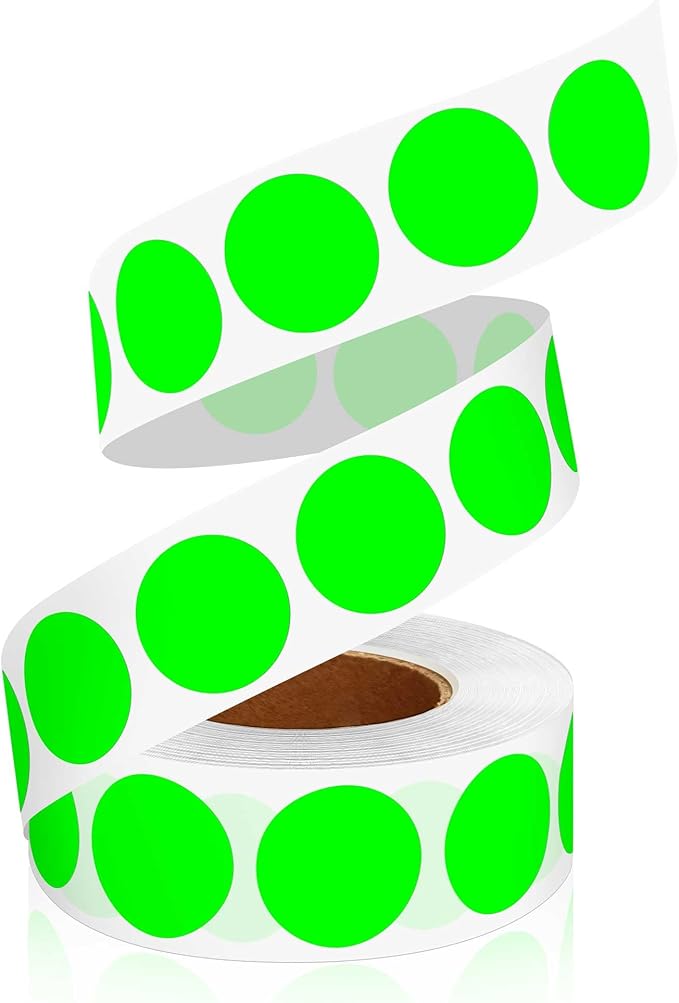 0.75 Inch Multi - Purpose Labels,1000 PCS 3/4" Fluorescent Green Stickers for Classroom, Papers, Market, Price Tags, and Library Book Labels. Non - Printable Round Colored Dot