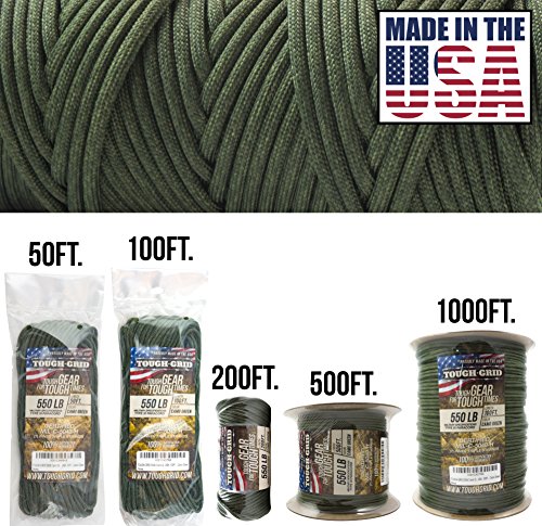 TOUGH-GRID 550 Paracord Rope Nylon Parachute Cord, Made in USA Survival Kit, Outdoor Adventures, Camping, Tactical Gear & ...