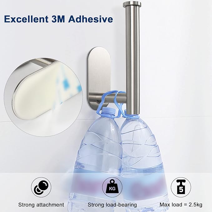 NearMoon Toilet Paper Holder Self Adhesive, Premium Thicken SUS304 Stainless Steel Rustproof Adhesive Toilet Roll Holder no Drilling for Bathroom, Kitchen, Washroom (1 Pack, Brushed Nickel)