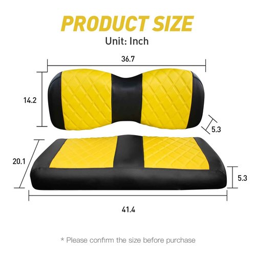 NOKINS Golf Cart Diamond Seat Covers Kit, Fit for Yamaha Drive/Drive 2 OEM Standard Front Seat Cushion, Golf Cart Vinyl Seat Cover, No Nails Required (Yellow and Black)
