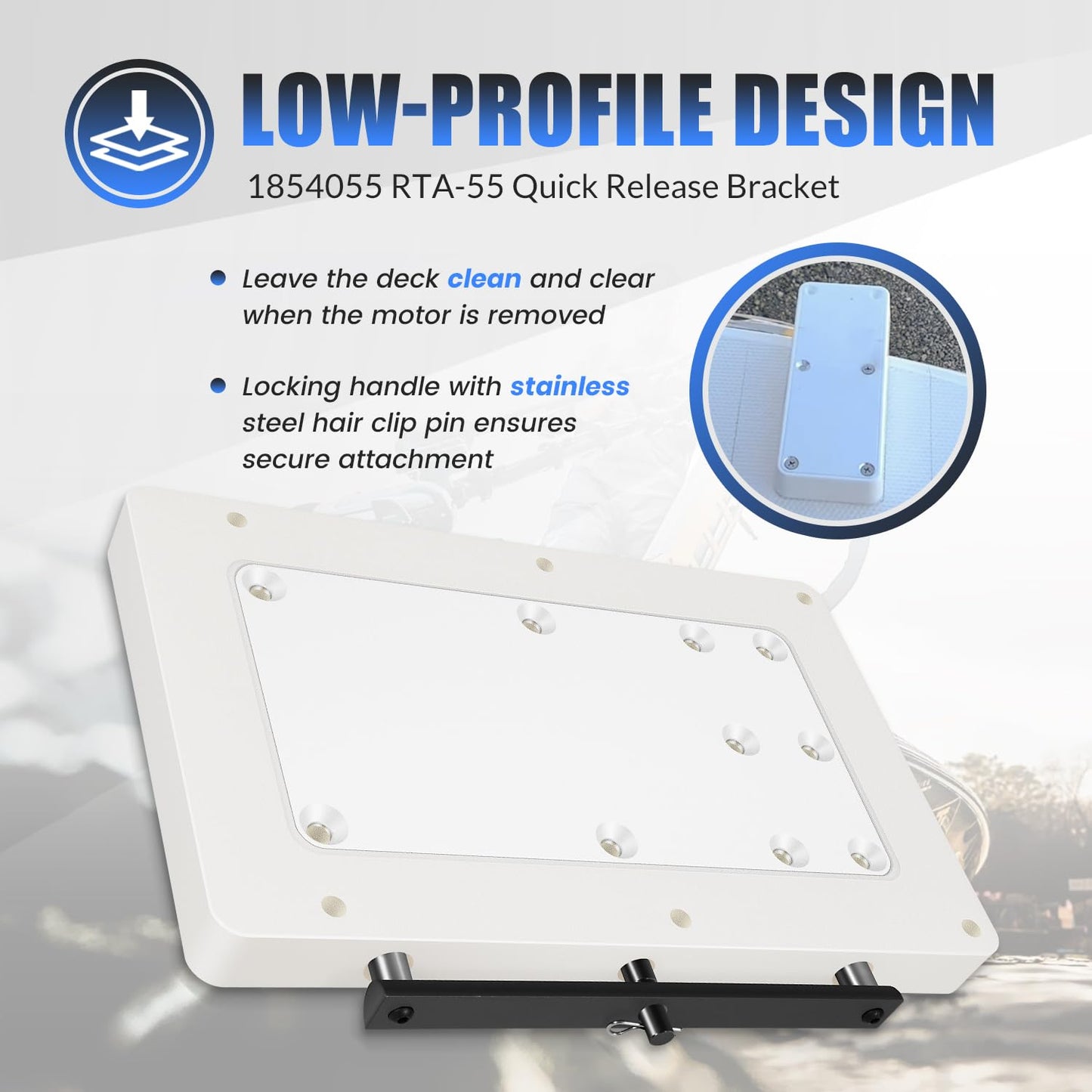 1854055 RTA-55 Quick Release Bracket, Fit for Minn Kota Riptide Instinct, Ulterra, Riptide Terrova, Terrova Quest Trolling Motor, Electric-Steer Trolling Motor Composite Release Bracket, White