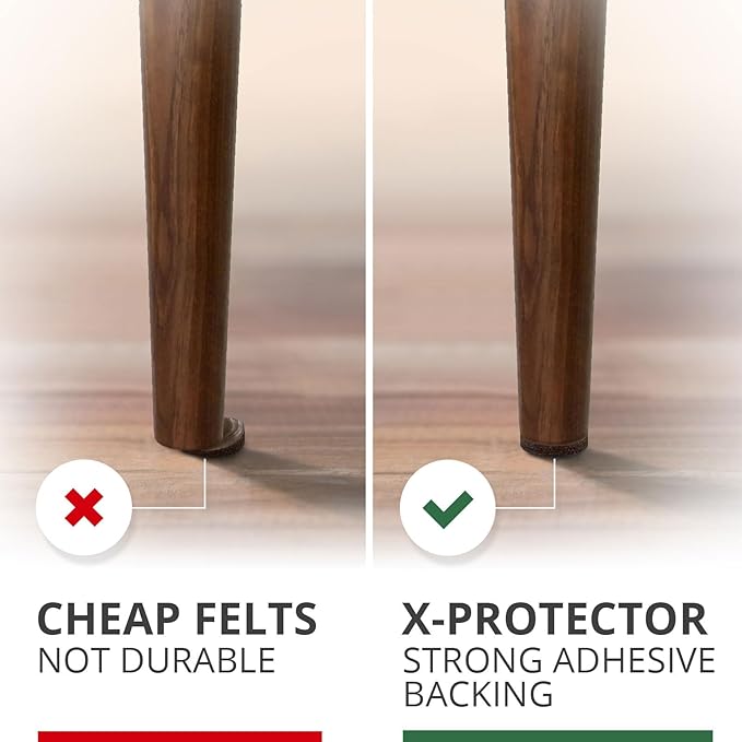 X-PROTECTOR Felt Furniture Pads - 32 PCS 1 1/2" Floor Protectors for Chair and Furniture Feet - Protect Your Hardwood Floors! (Brown, Round)