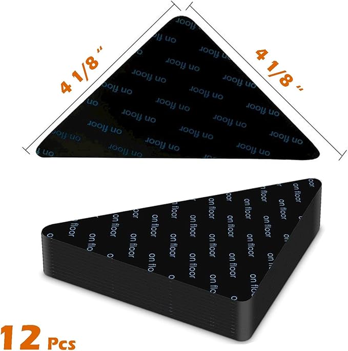 12 Pcs Anti-Slip Rug Gripper Double-Sided Tape Carpet Stickers No Damage for Hardwood Floors, Tile Floors, Removable Washable Reusable, Residue-Free Nano Gel, Stops Area Rug Corners Curling