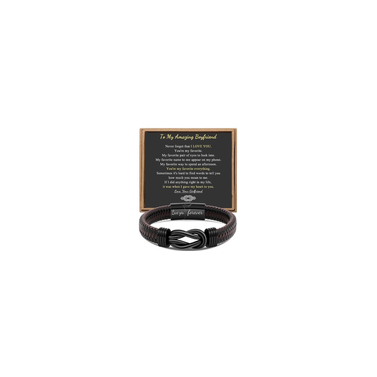 JoycuFF Gifts for Boyfriend Leather Bracelet for Men Anniversary Birthday Christmas Valentines Gifts for Him Boyfriend from Girlfriend to My Boyfriend Bracelet Forever Linked Together 7.5 Inch