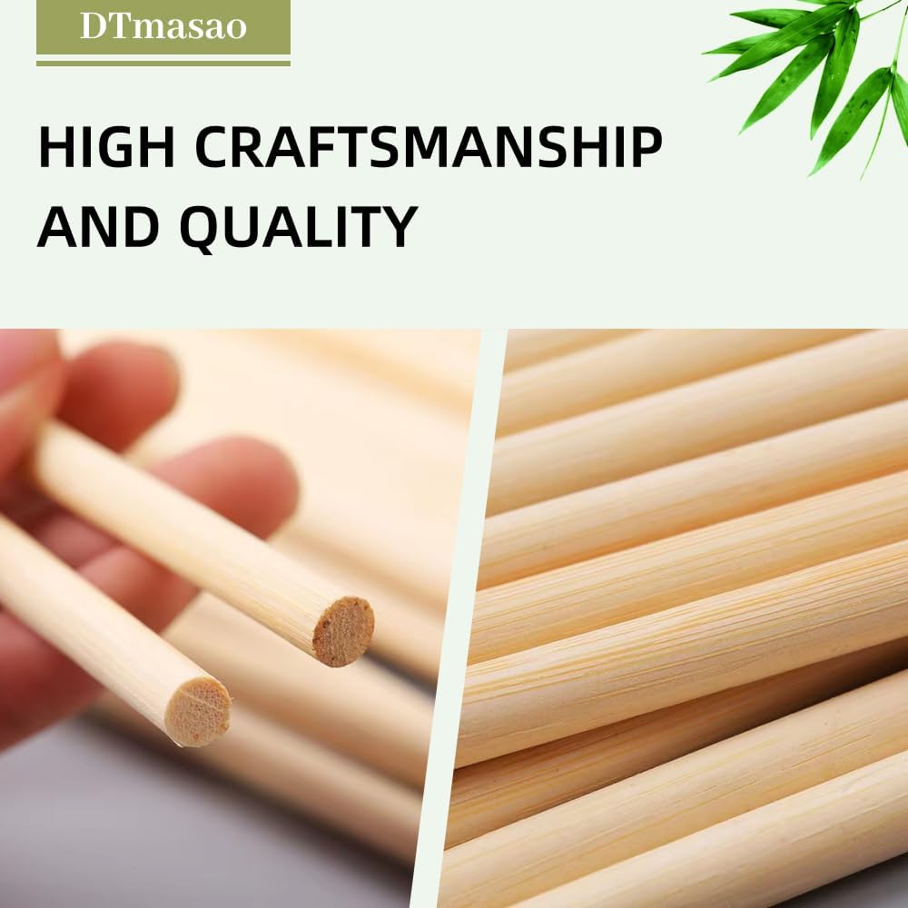 10 PCS Dowel Rods Wood Sticks Wooden Dowel Rods - 3/8 x 48 Inch Unfinished Bamboo Sticks - for Crafts and DIYers