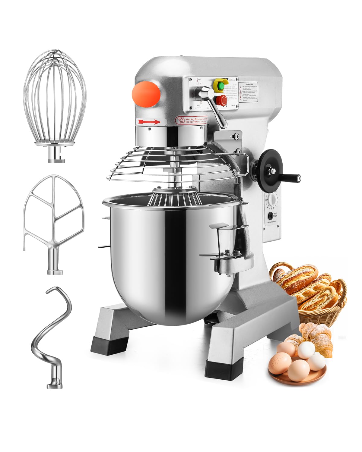 Happybuy 15Qt Commercial Food Mixer with Timing Function， Commercial Mixer 600W Stainless Steel Bowl Heavy Duty Electric Food Mixer Commercial with 3 Speeds Adjustable, Perfect for Bakery Pizzeria